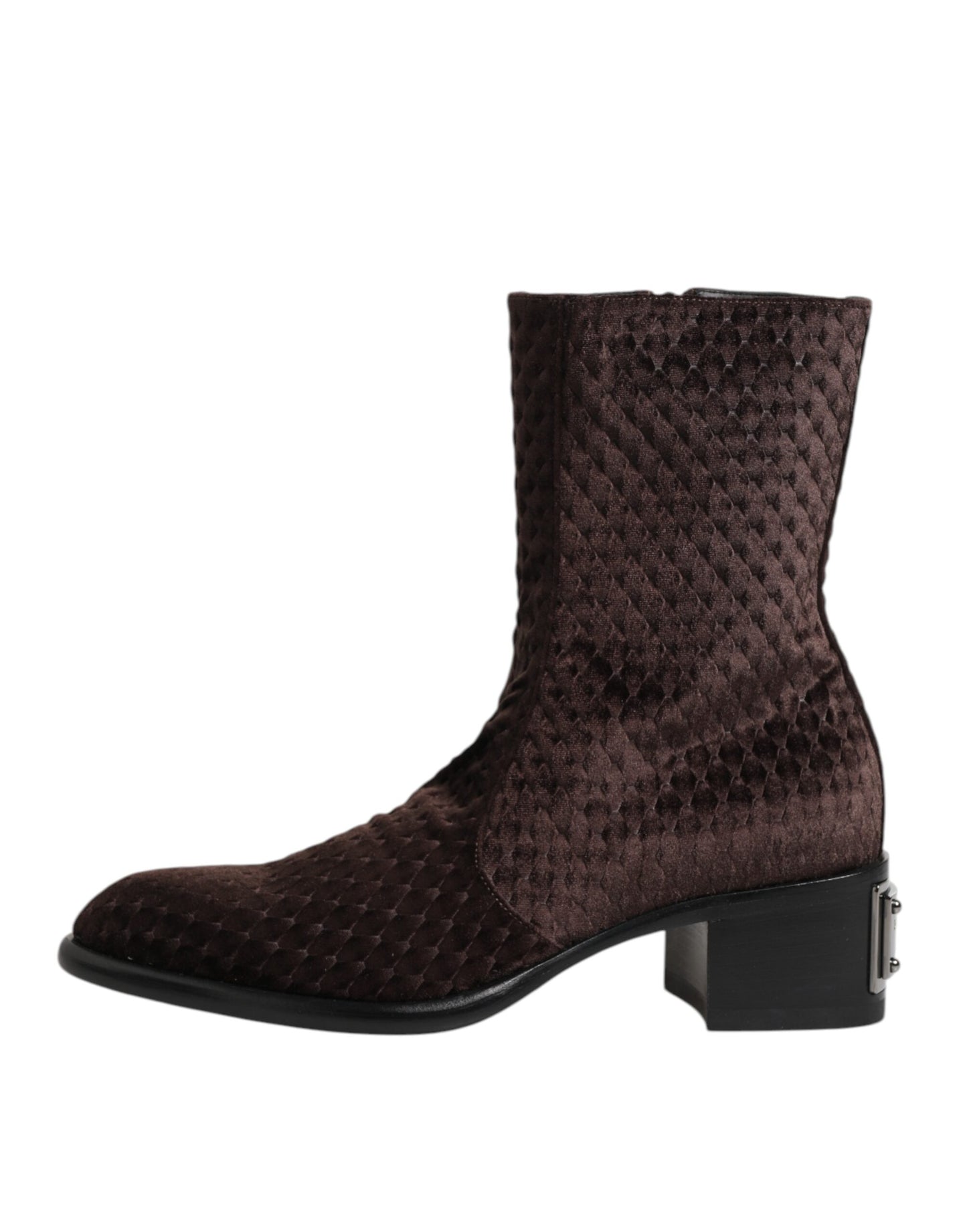 Dolce & Gabbana Braun Baumwolle Samt Mid Calf Kurze Stiefel Schuhe