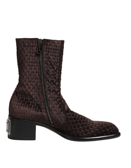 Dolce & Gabbana Braun Baumwolle Samt Mid Calf Kurze Stiefel Schuhe