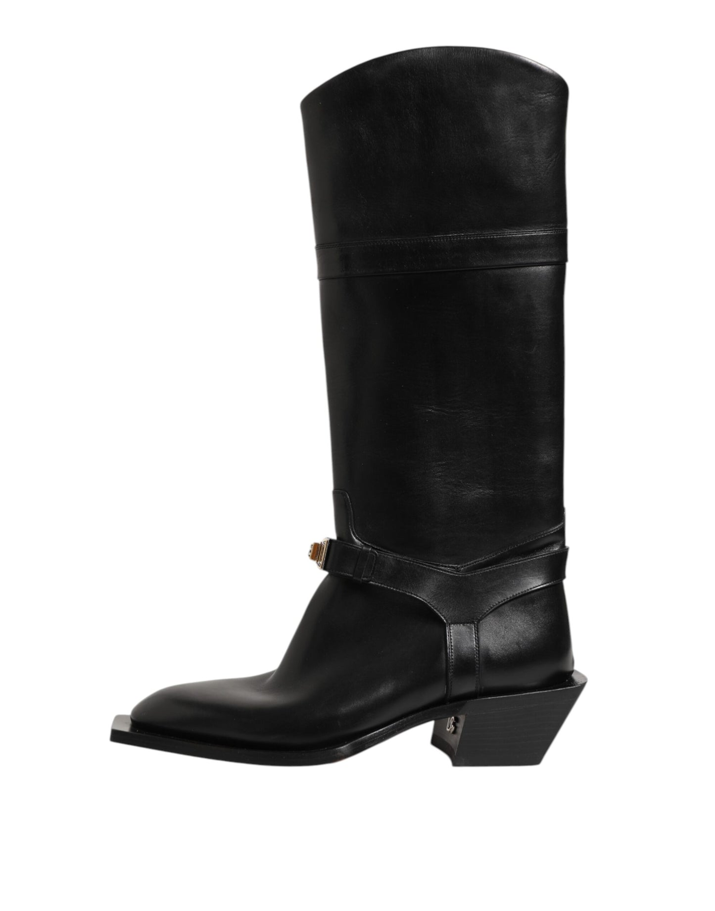 Dolce & Gabbana Schwarzes Logo Plaque Over The Calf Stiefel Schuhe