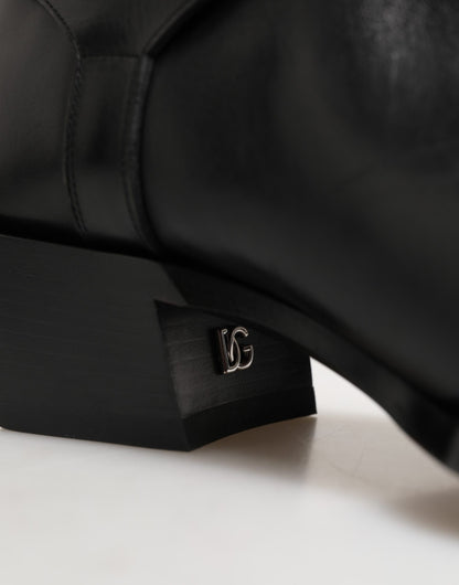 Dolce & Gabbana Schwarzes Logo Plaque Over The Calf Stiefel Schuhe