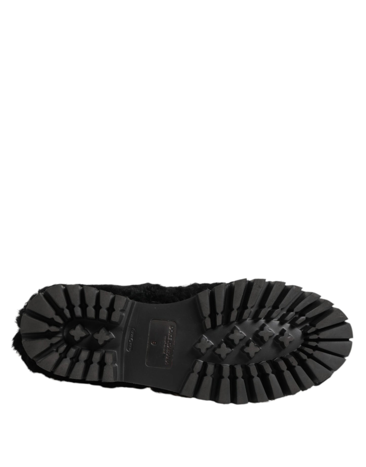 Dolce & Gabbana Kleid Schwarz Pelz Leder Hausschuhe Männer Schuhe