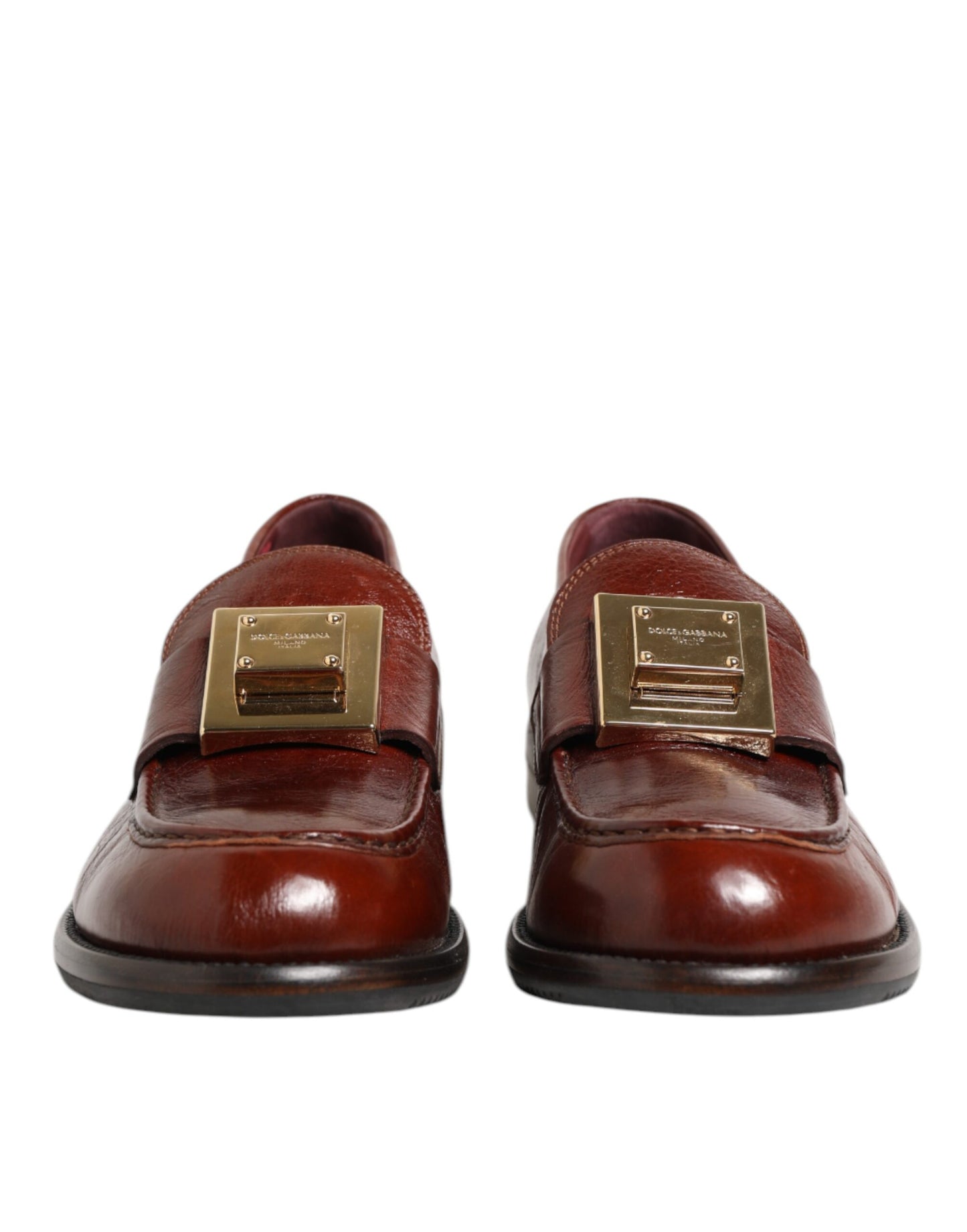 Dolce & Gabbana Braun Leder Logo Slip On Männer Kleid Schuhe