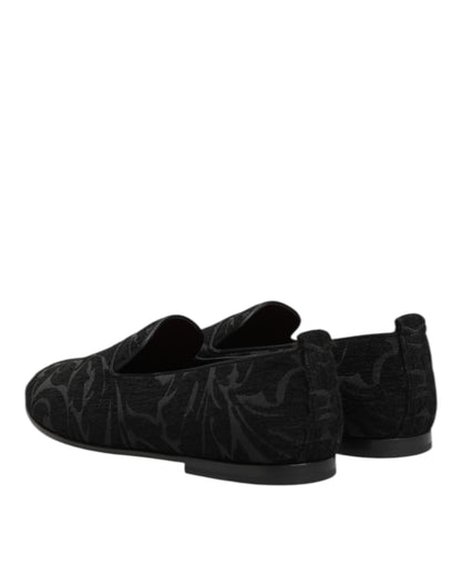 Dolce & Gabbana Schwarz Brokat Loafers Slip On Männer Kleid Schuhe