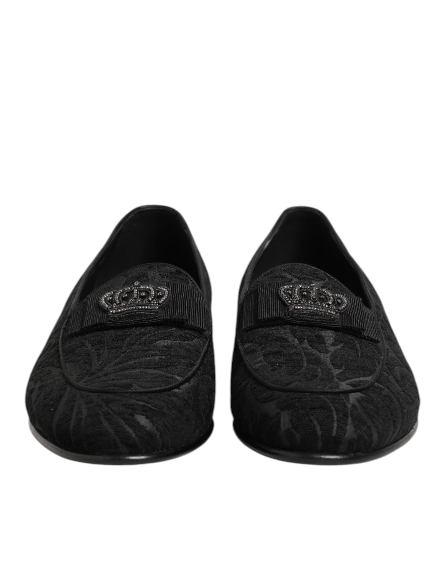 Dolce & Gabbana Schwarz Brokat Krone Loafers Kleid Schuhe