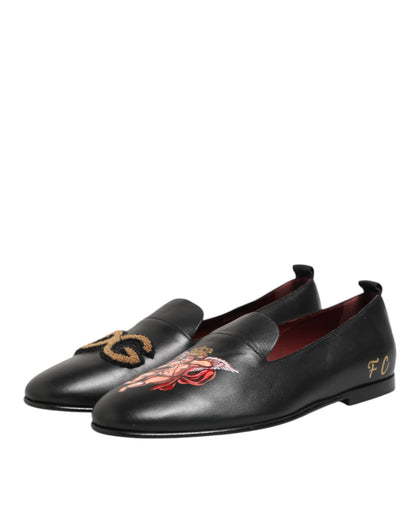 Dolce & Gabbana Schwarz DG Angel Leder Slip On Loafers Schuhe