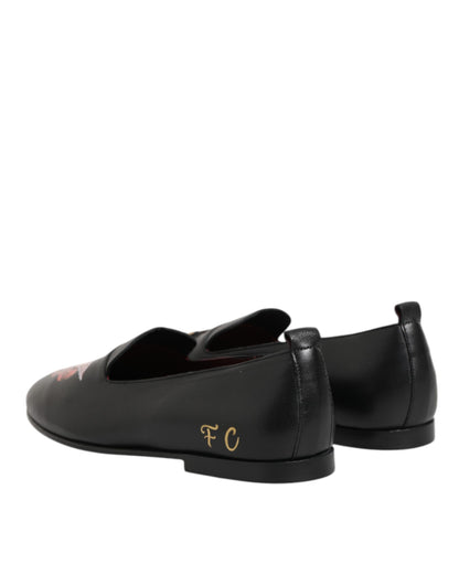 Dolce & Gabbana Schwarz DG Angel Leder Slip On Loafers Schuhe