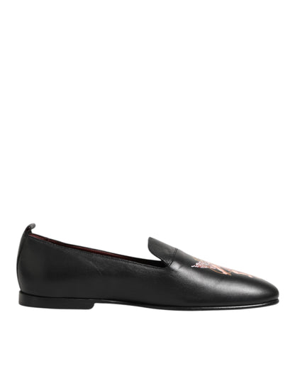 Dolce & Gabbana Schwarz DG Angel Leder Slip On Loafers Schuhe