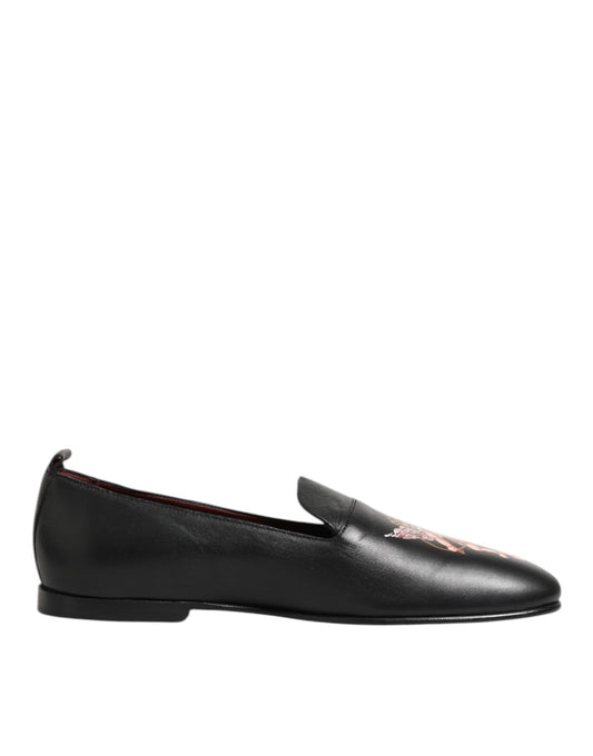 Dolce & Gabbana Schwarz DG Angel Leder Slip On Loafers Schuhe