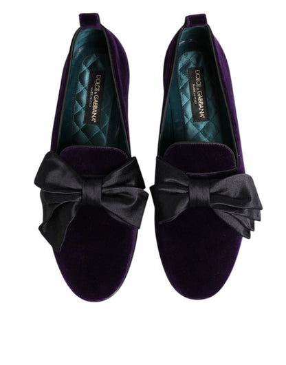 Dolce & Gabbana Lila Wildleder Baumwolle Schleife Slip On Loafers Schuhe