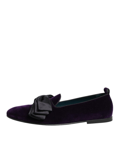 Dolce & Gabbana Lila Wildleder Baumwolle Schleife Slip On Loafers Schuhe