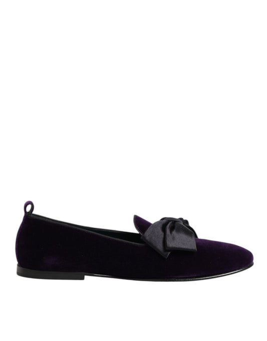 Dolce & Gabbana Lila Wildleder Baumwolle Schleife Slip On Loafers Schuhe