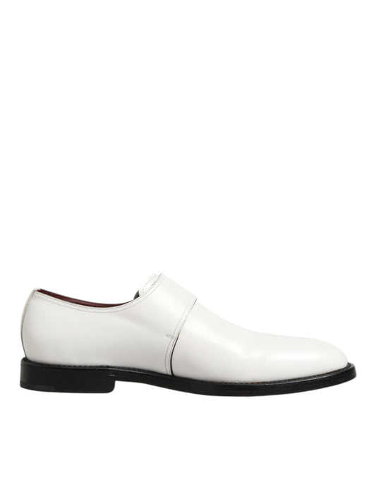 Dolce & Gabbana Weiße Leder Mönchsriemen Derby Schuhe
