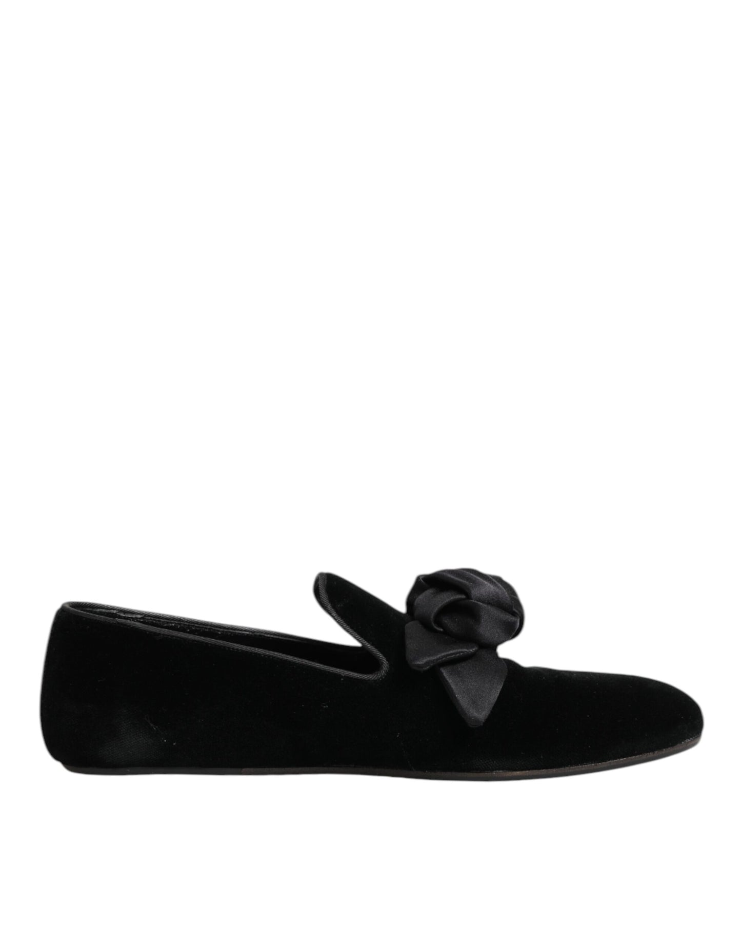 Dolce & Gabbana Schwarz Wildleder Baumwolle Rose Slip On Loafers Schuhe