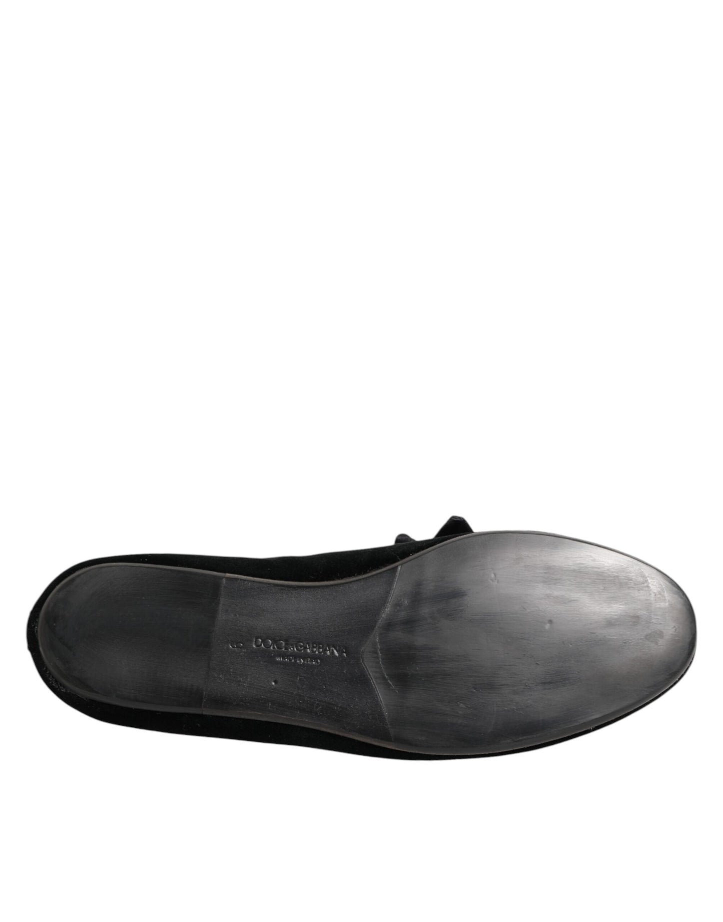Dolce & Gabbana Schwarz Wildleder Baumwolle Rose Slip On Loafers Schuhe