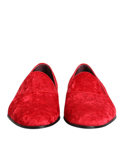 Dolce & Gabbana Rot Jacquard Loafers Formal Männer Kleid Schuhe