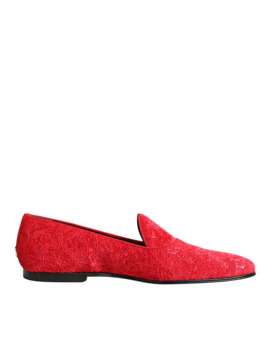 Dolce & Gabbana Rot Jacquard Loafers Formal Männer Kleid Schuhe