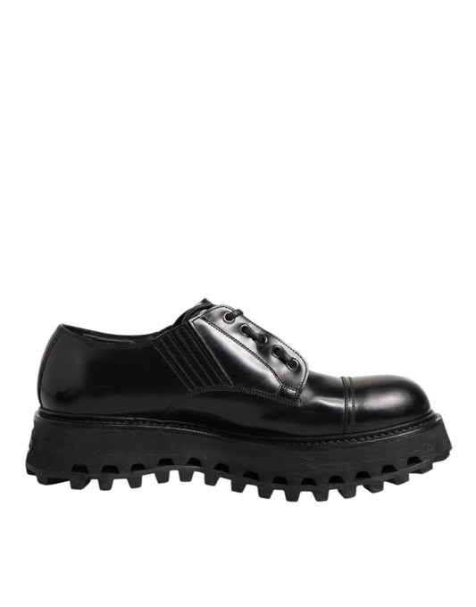 Dolce & Gabbana Schwarz Leder Lace Up Derby Männer Kleid Schuhe