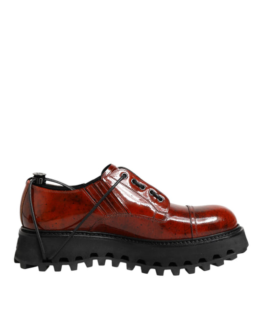 Dolce & Gabbana Braun Rot Leder Schnürschuhe Derby Dress Schuhe