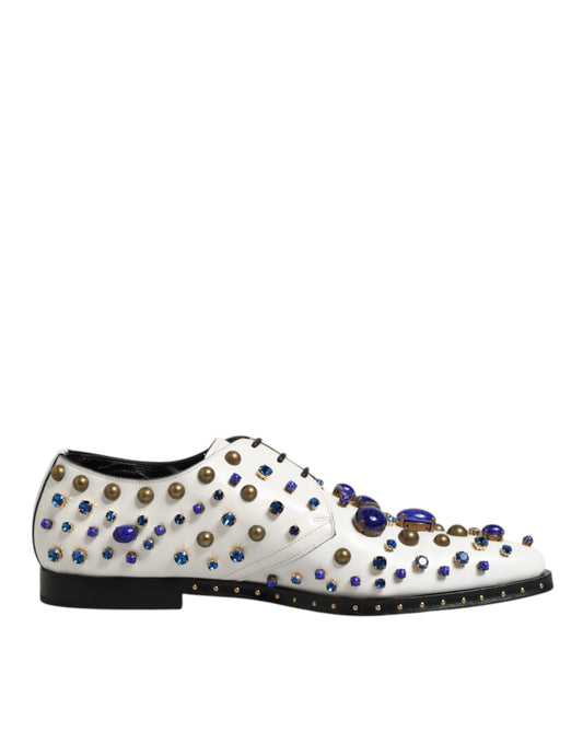 Dolce & Gabbana Weiße Lederschuhe mit Kristallen verziert