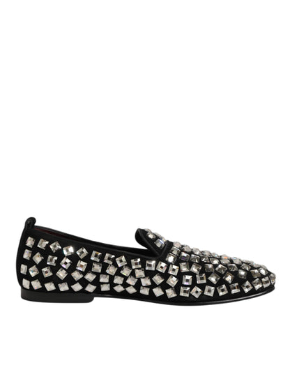 Dolce & Gabbana Schwarz Wildleder Kristalle Loafers Männer Kleid Schuhe