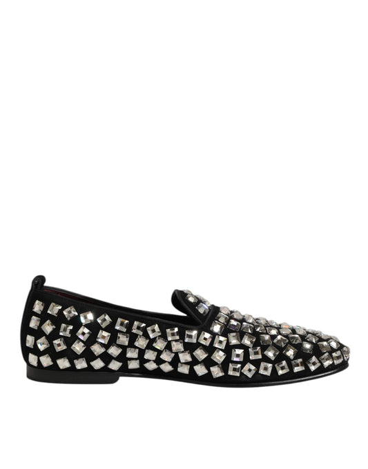 Dolce & Gabbana Schwarz Wildleder Kristalle Loafers Männer Kleid Schuhe
