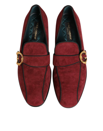 Dolce & Gabbana Bordeaux Wildleder Logo Loafers Formelle Schuhe