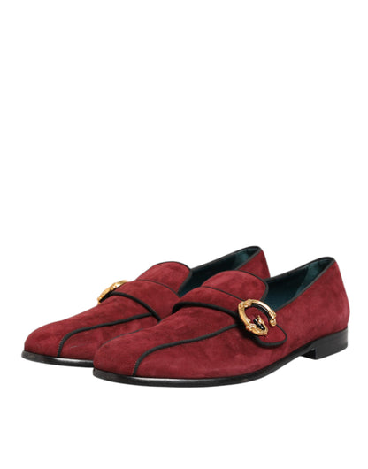 Dolce & Gabbana Bordeaux Wildleder Logo Loafers Formelle Schuhe