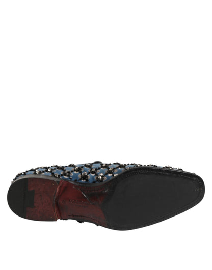 Dolce & Gabbana Blauer Samt Crystal Detailing Loafer Männer Schuhe