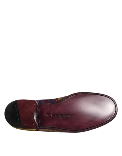 Dolce & Gabbana Multicolor Jacquard Gold DG Logo Loafer Schuhe