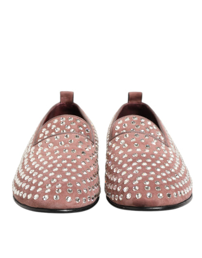 Dolce & Gabbana Rosa Wildleder Kristalle Loafers Männer Kleid Schuhe