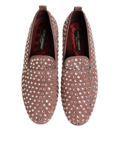 Dolce & Gabbana Rosa Wildleder Kristalle Loafers Männer Kleid Schuhe