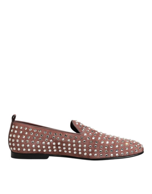 Dolce & Gabbana Rosa Wildleder Kristalle Loafers Männer Kleid Schuhe
