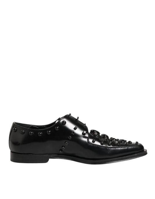 Dolce & Gabbana Schwarzer kristallbesetzter Derby Herrenschuhe