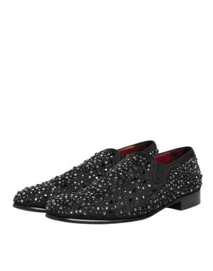 Dolce & Gabbana Schwarze kristallverzierte Loafer-Schuhe aus Wildleder