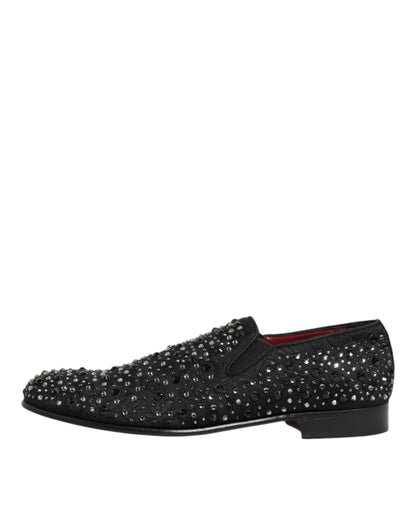 Dolce & Gabbana Schwarze kristallverzierte Loafer-Schuhe aus Wildleder