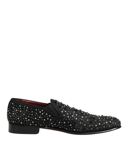 Dolce & Gabbana Schwarze kristallverzierte Loafer-Schuhe aus Wildleder