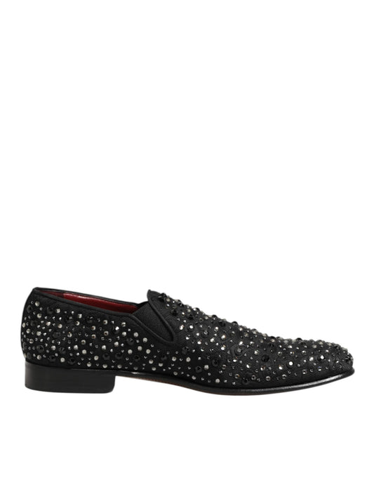 Dolce & Gabbana Schwarze kristallverzierte Loafer-Schuhe aus Wildleder