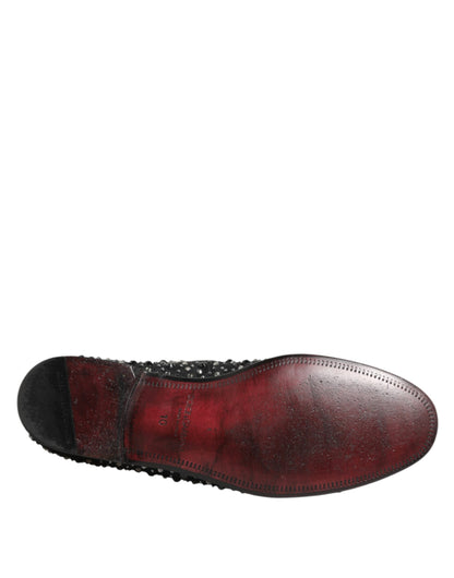 Dolce & Gabbana Schwarze kristallverzierte Loafer-Schuhe aus Wildleder
