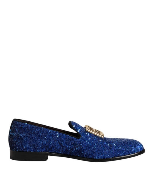 Dolce & Gabbana Blau Pailletten Loafers Formal Kleid Männer Schuhe