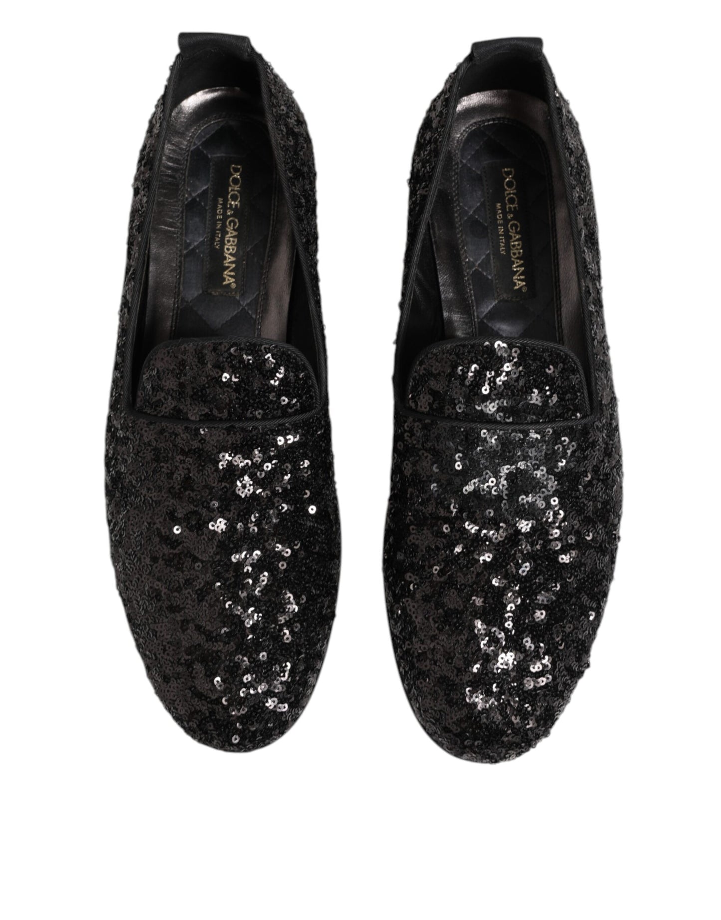 Dolce & Gabbana Schwarz Pailletten Slip On Loafers Kleid Schuhe