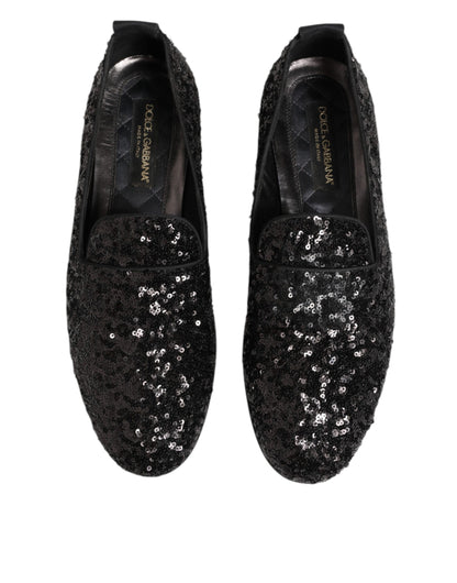 Dolce & Gabbana Schwarz Pailletten Slip On Loafers Kleid Schuhe
