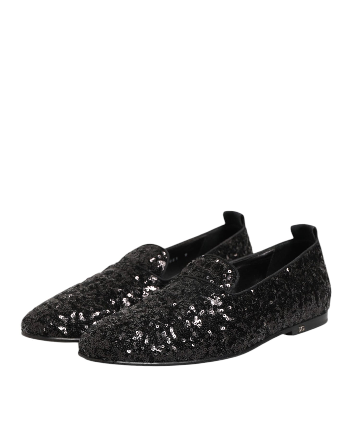 Dolce & Gabbana Schwarz Pailletten Slip On Loafers Kleid Schuhe