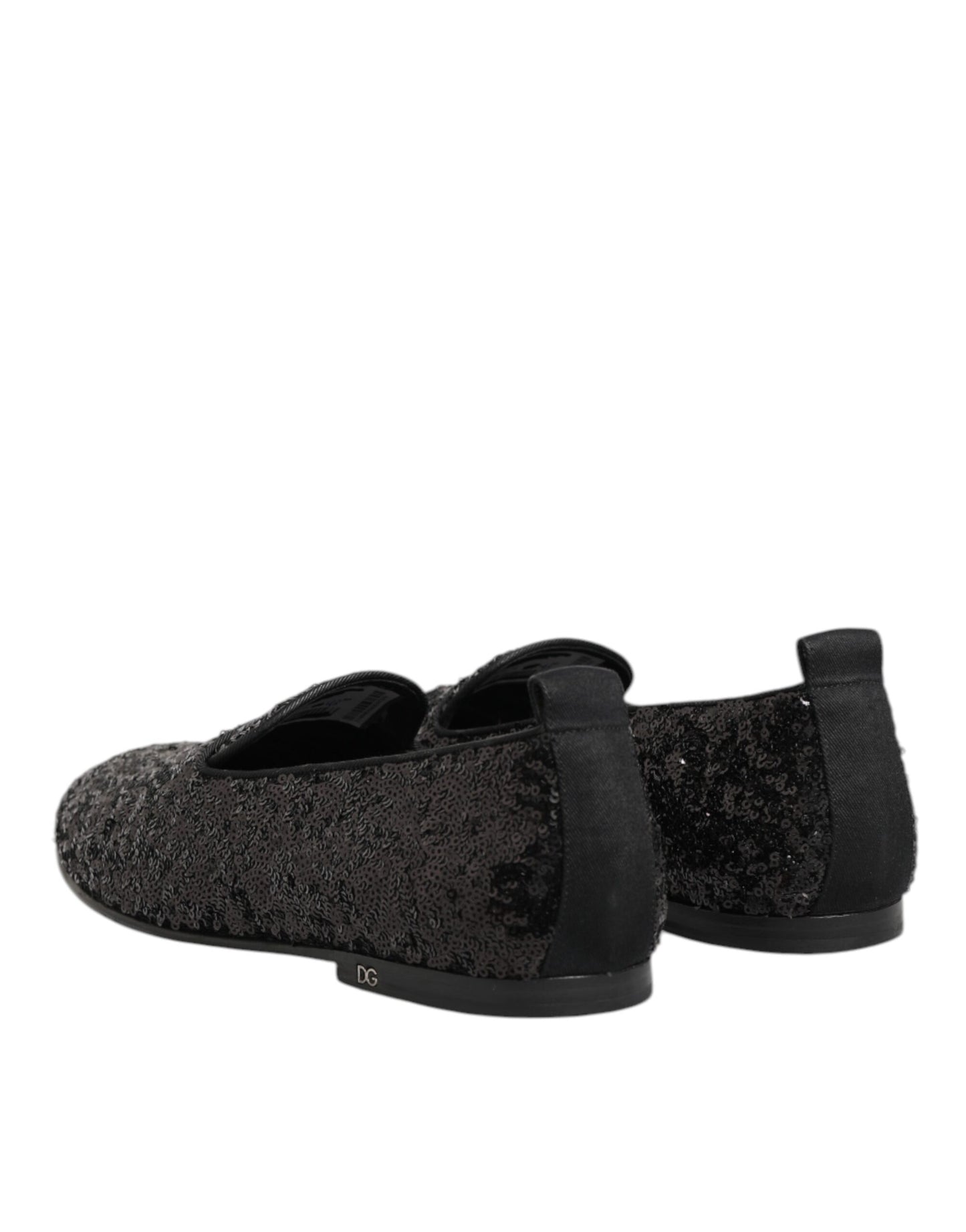 Dolce & Gabbana Schwarz Pailletten Slip On Loafers Kleid Schuhe