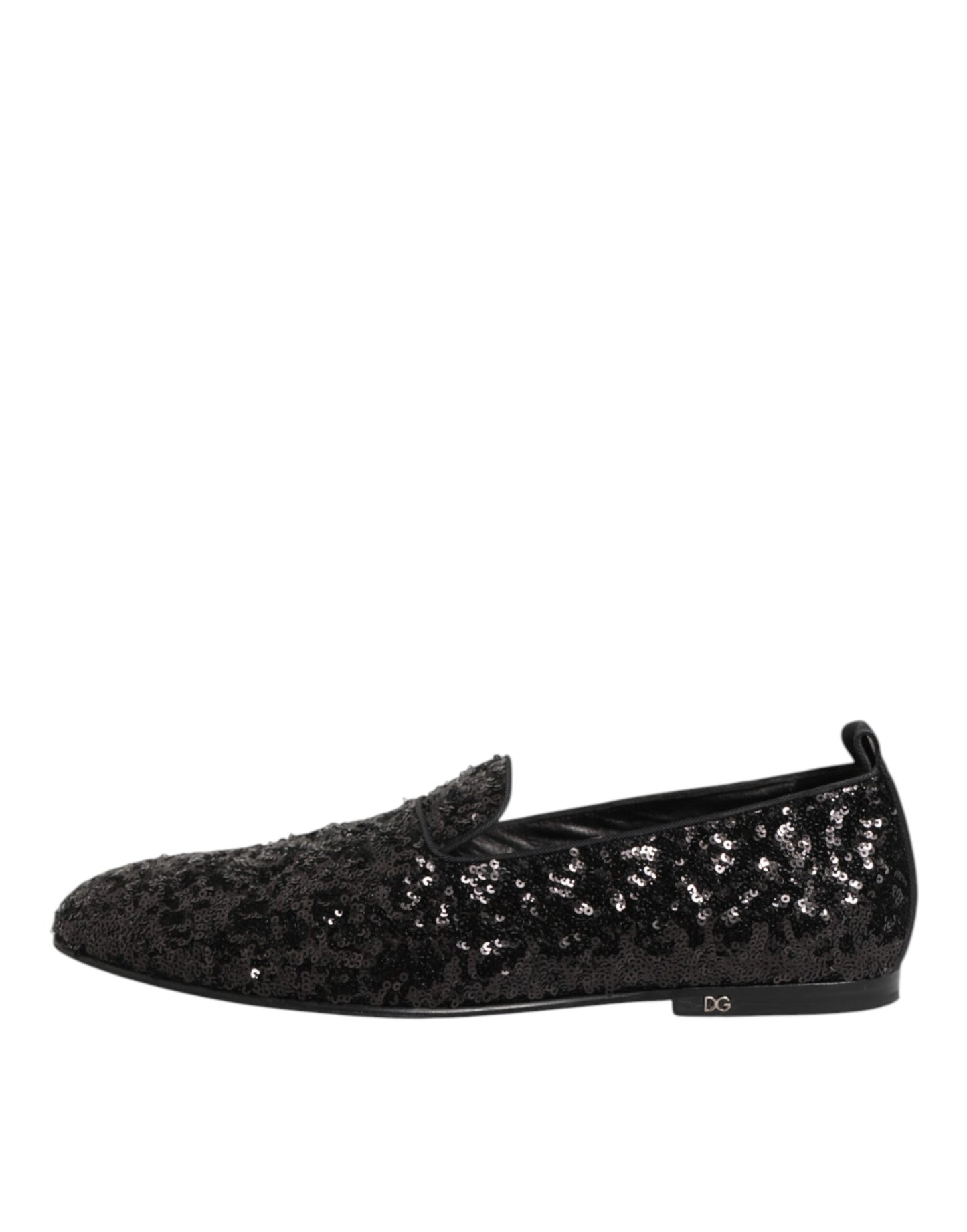Dolce & Gabbana Schwarz Pailletten Slip On Loafers Kleid Schuhe