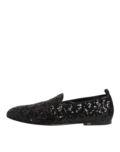 Dolce & Gabbana Schwarz Pailletten Slip On Loafers Kleid Schuhe