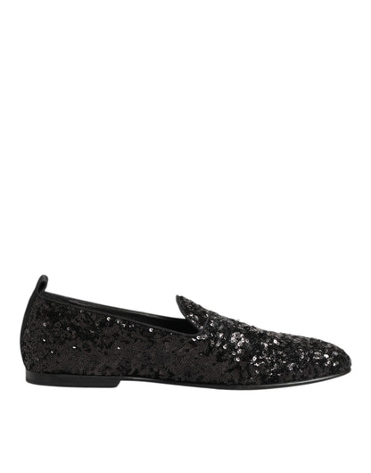 Dolce & Gabbana Schwarz Pailletten Slip On Loafers Kleid Schuhe
