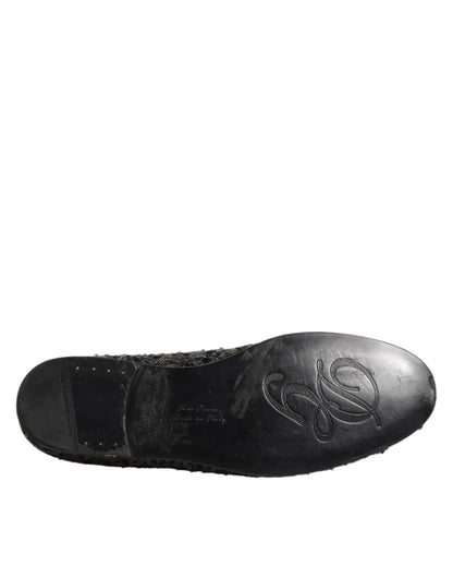 Dolce & Gabbana Schwarz Pailletten Slip On Loafers Kleid Schuhe