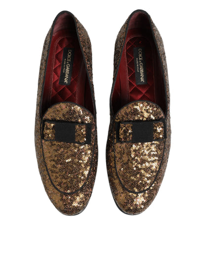 Dolce & Gabbana Gold Pailletten Slip On Loafers Männer Kleid Schuhe