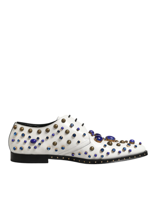 Dolce & Gabbana Weiße Lederschuhe mit Kristallen verziert