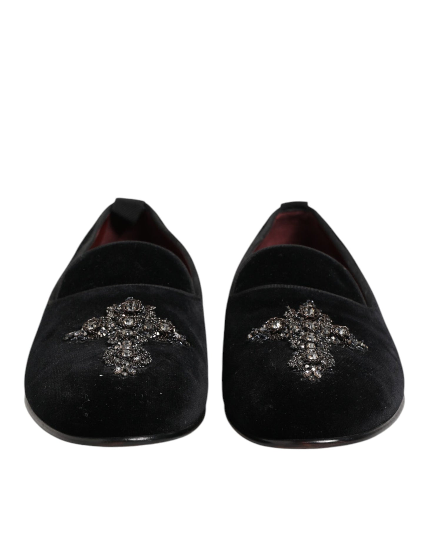 Dolce & Gabbana Schwarzes Kreuz verschönert Slip On Loafers Kleid Schuhe